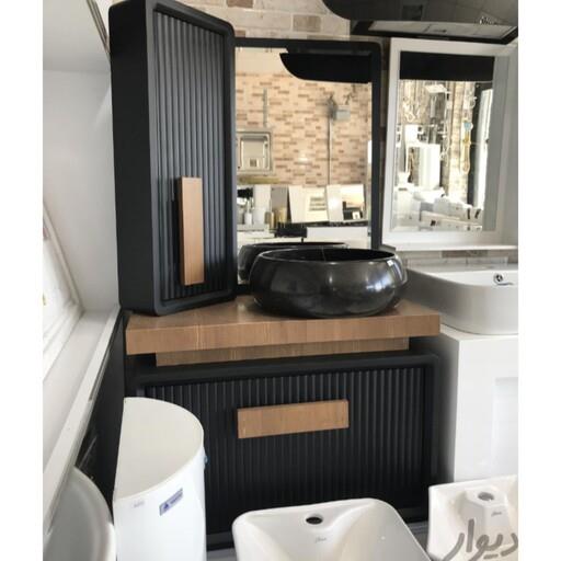 روشویی کابینتی  مشکی لوتوس سایز 60 و 70 در 40 همراه آینه باکس